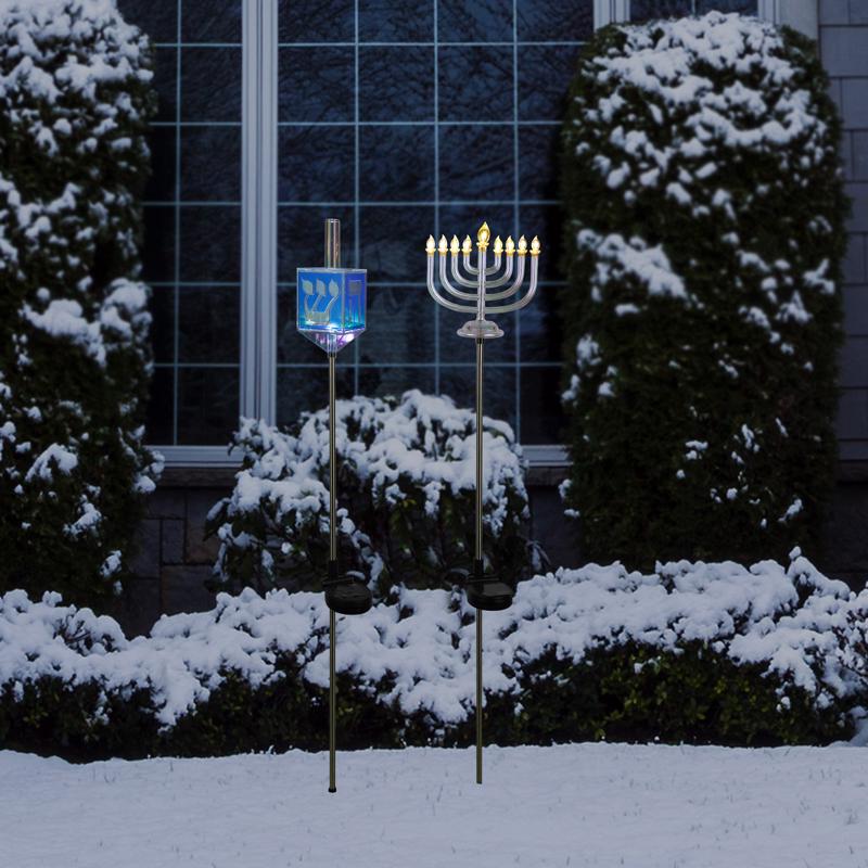 Alpine Iridescent Menorah/Dreidel Stake 33 in. Pathway Decor