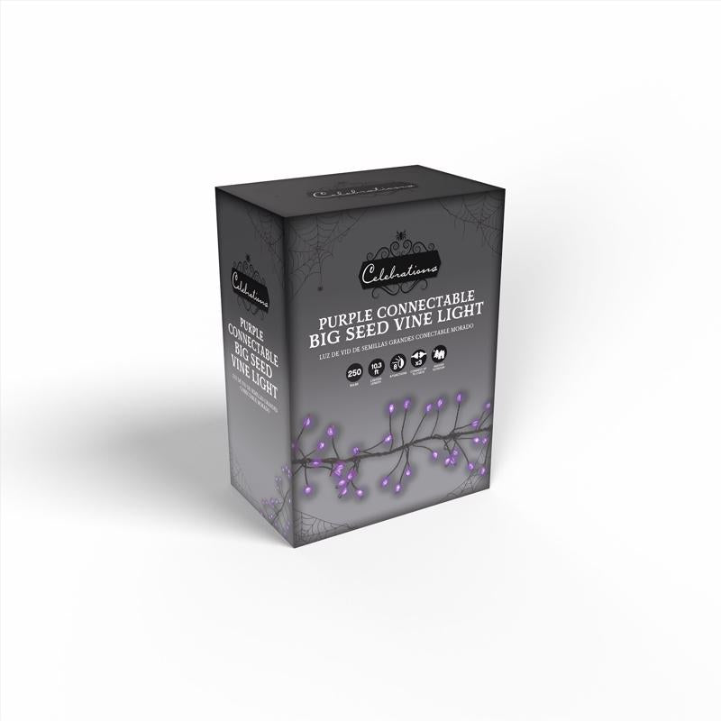 Celebrations Purple 250 ct 3 in. LED Prelit Connectable Big Seed Cluster Halloween Lights