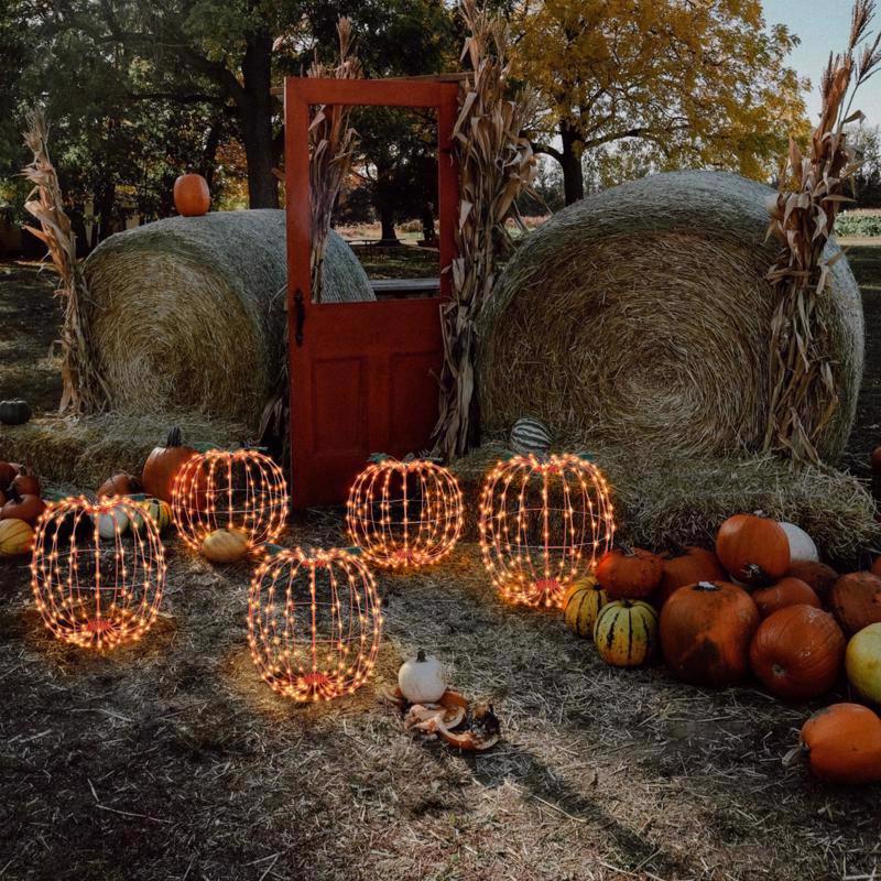 Celebrations Orange 216 ct 16 in. LED Prelit Foldable Pumpkin Halloween Decor