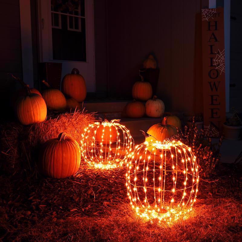 Celebrations Orange 216 ct 16 in. LED Prelit Foldable Pumpkin Halloween Decor