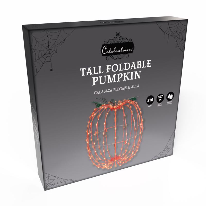 Celebrations Orange 216 ct 16 in. LED Prelit Foldable Pumpkin Halloween Decor