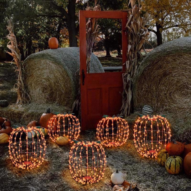 Celebrations White 216 ct 14 in. LED Prelit Foldable Pumpkin Halloween Decor