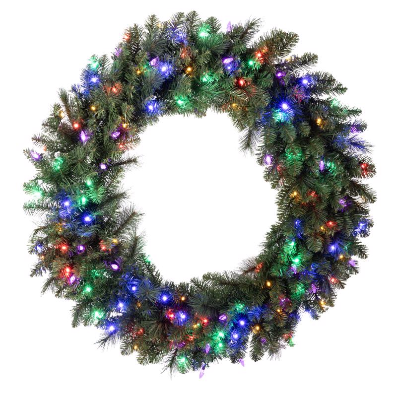Celebrations Platinum 48 in. D LED Prelit Multicolored Mixed Pine Wreath