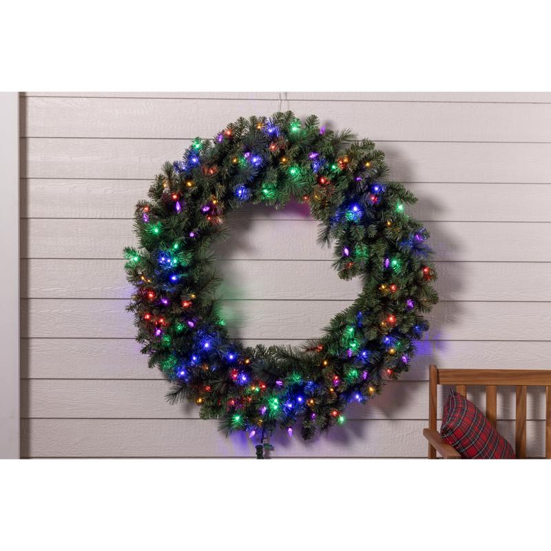 Celebrations Platinum 48 in. D LED Prelit Multicolored Mixed Pine Wreath
