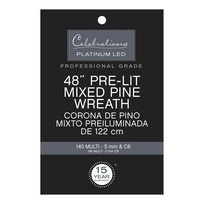 Celebrations Platinum 48 in. D LED Prelit Multicolored Mixed Pine Wreath