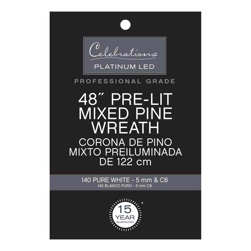 Celebrations 48 in. D LED Prelit Pure White Pine Wreath