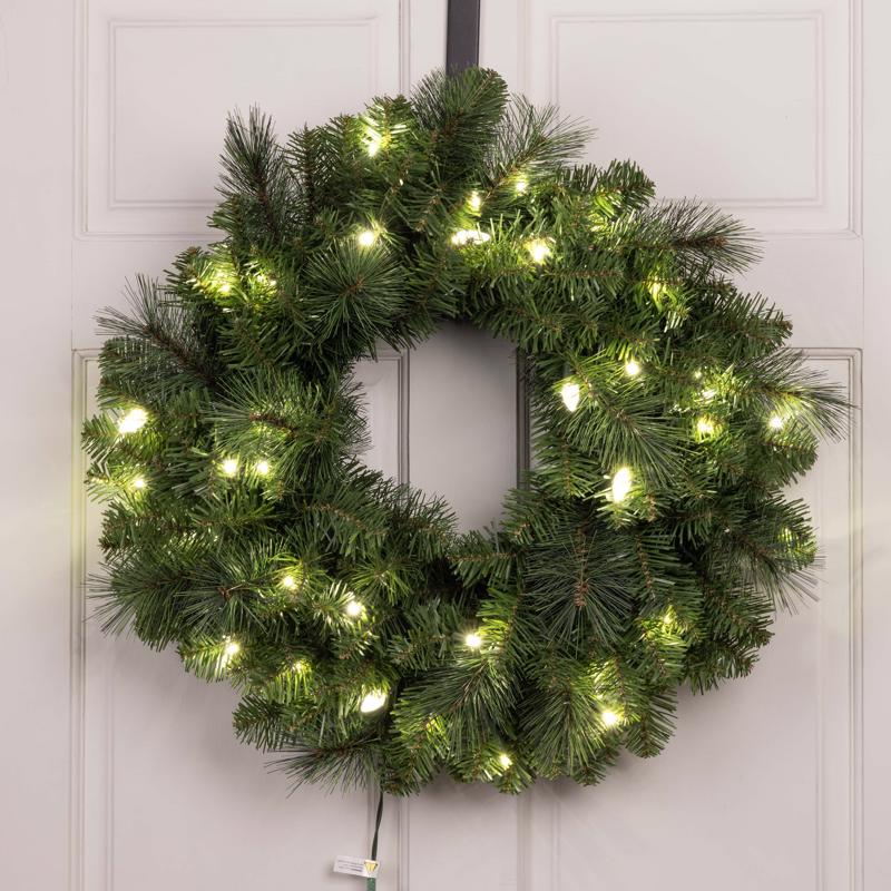 Celebrations Platinum 26 in. D LED Prelit Pure White Pine Wreath