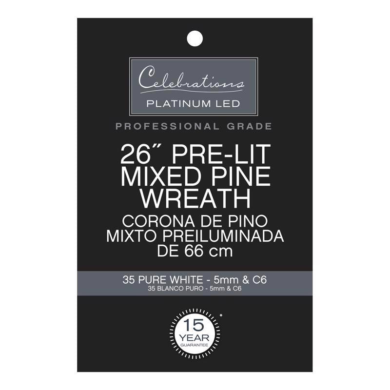Celebrations Platinum 26 in. D LED Prelit Pure White Pine Wreath