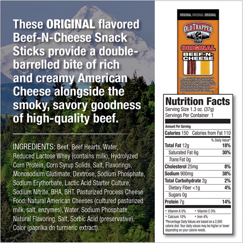 Old Trapper Original Beef Stick and Cheese 1.3 oz Shrink Wrapped