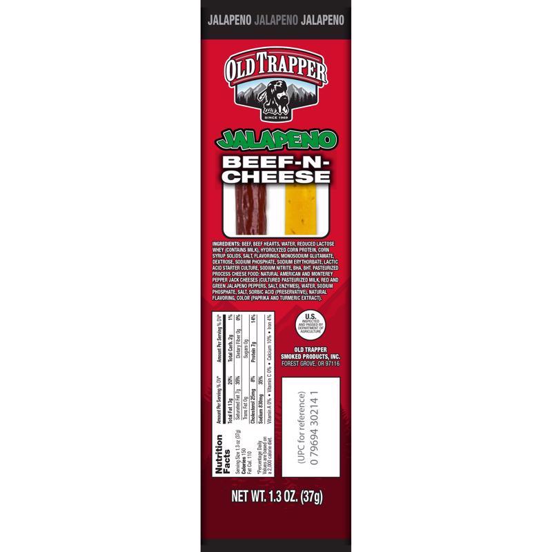 Old Trapper Jalapeno Beef Stick and Cheese 1.3 oz Shrink Wrapped