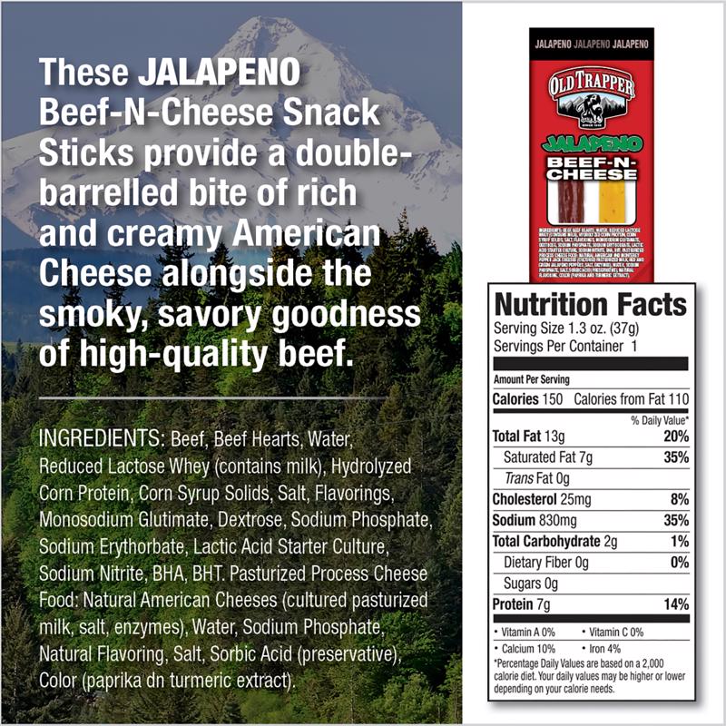 Old Trapper Jalapeno Beef Stick and Cheese 1.3 oz Shrink Wrapped
