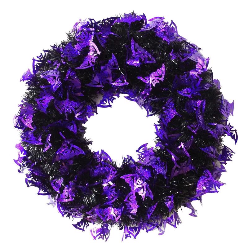 FC Young 17 in. 2 Assorted Designs- Tinsel Pumpkin/Bat Wreath