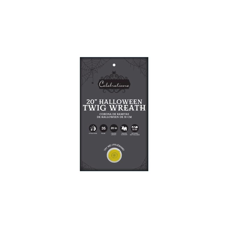 Celebrations Purple 35 ct 20 in. LED Prelit Black Twig Wreath