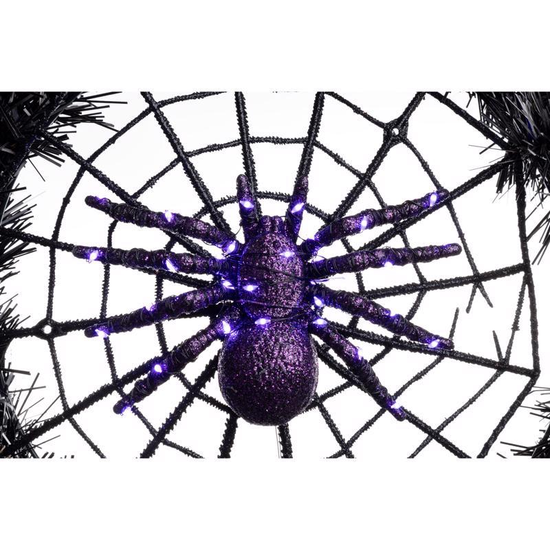 Celebrations Orange/Purple 65 ct 24 in. LED Prelit Black Spider Wreath
