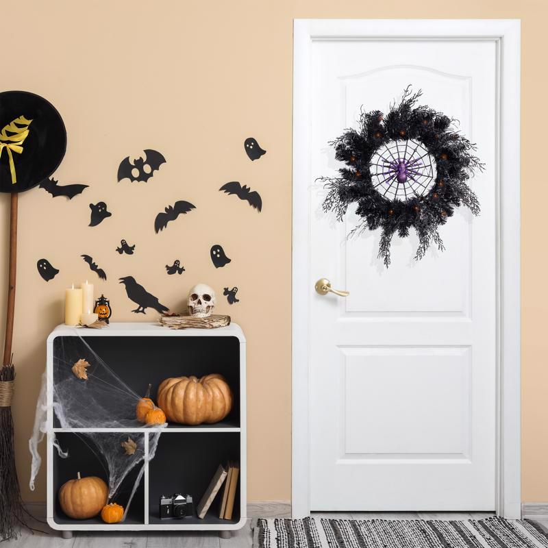 Celebrations Orange/Purple 65 ct 24 in. LED Prelit Black Spider Wreath