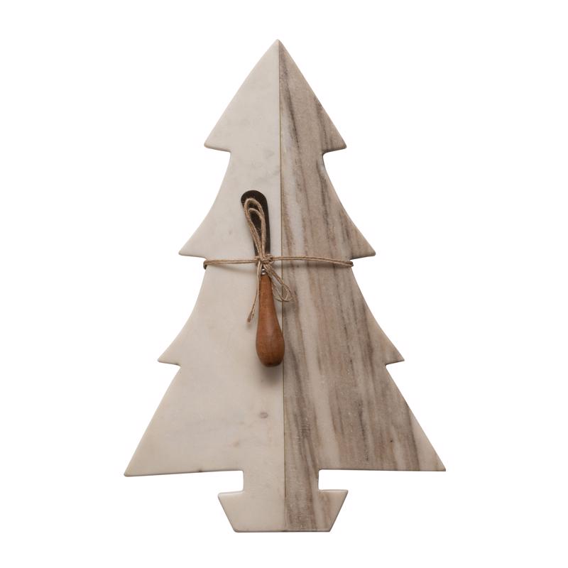 Creative Co-Op White Tree Cutting Board with Knife Table Decor