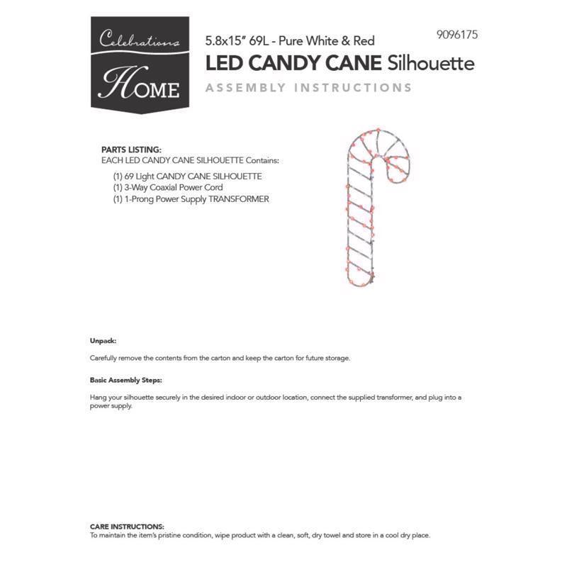 Celebrations LED Red/White Candy Cane Silhouette 15 in. Hanging Decor