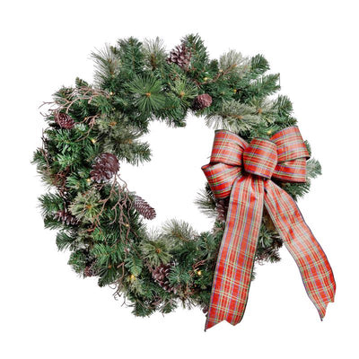 Celebrations 30 in. D LED Prelit Multicolored Twig Pine Bow Wreath