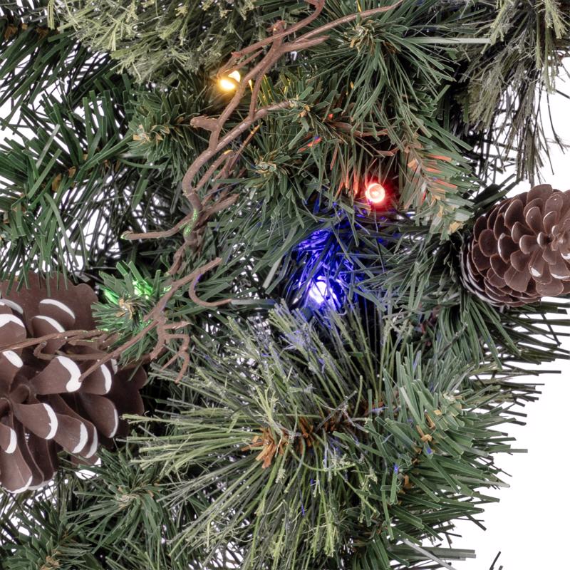 Celebrations 30 in. D LED Prelit Multicolored Twig Pine Bow Wreath