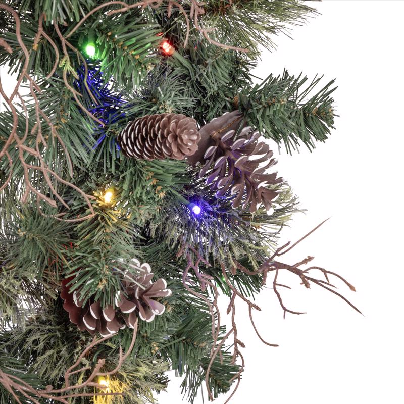 Celebrations 30 in. D LED Prelit Multicolored Twig Pine Bow Wreath