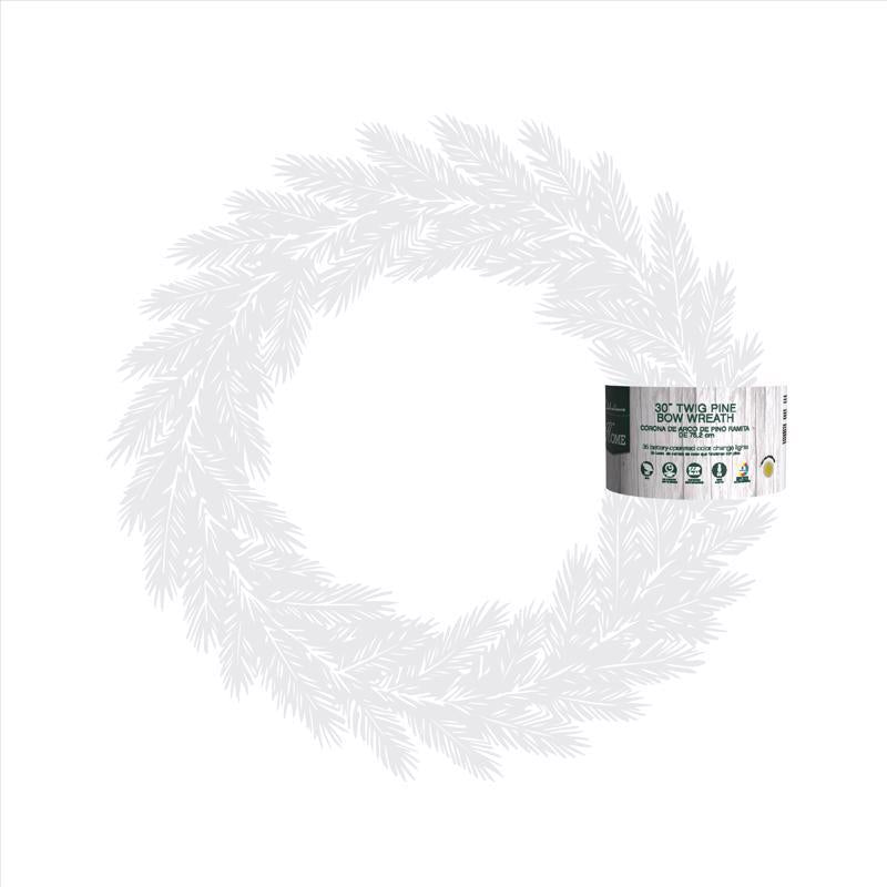 Celebrations 30 in. D LED Prelit Multicolored Twig Pine Bow Wreath