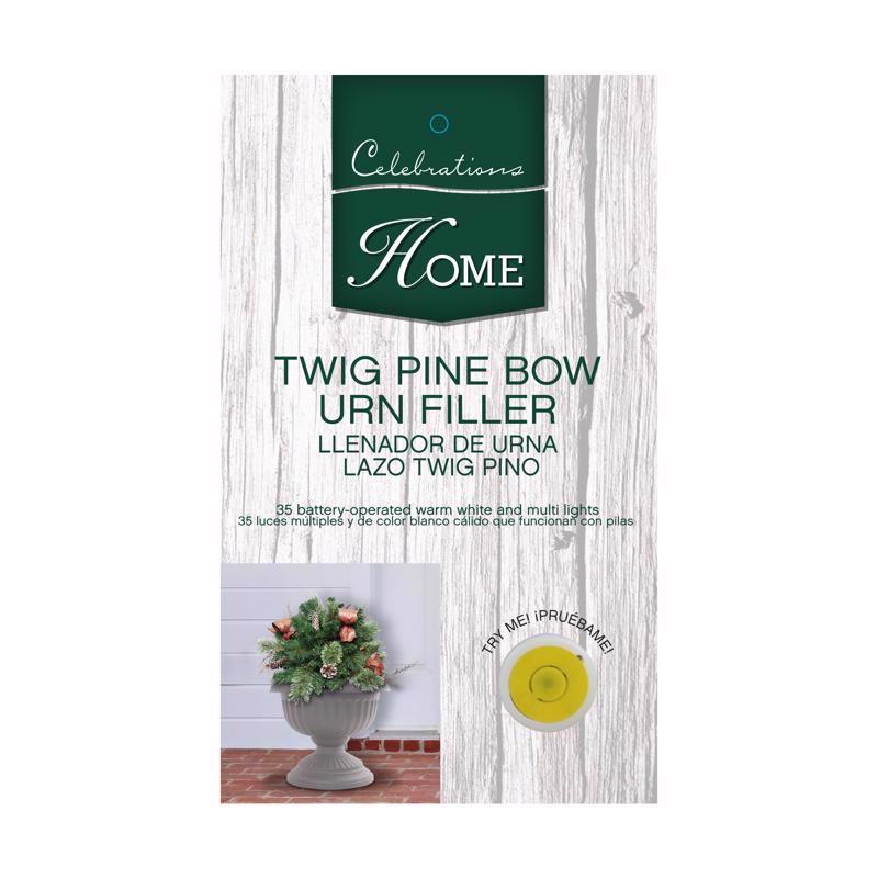 Celebrations Prelit Twig Pine Bow Urn Filler
