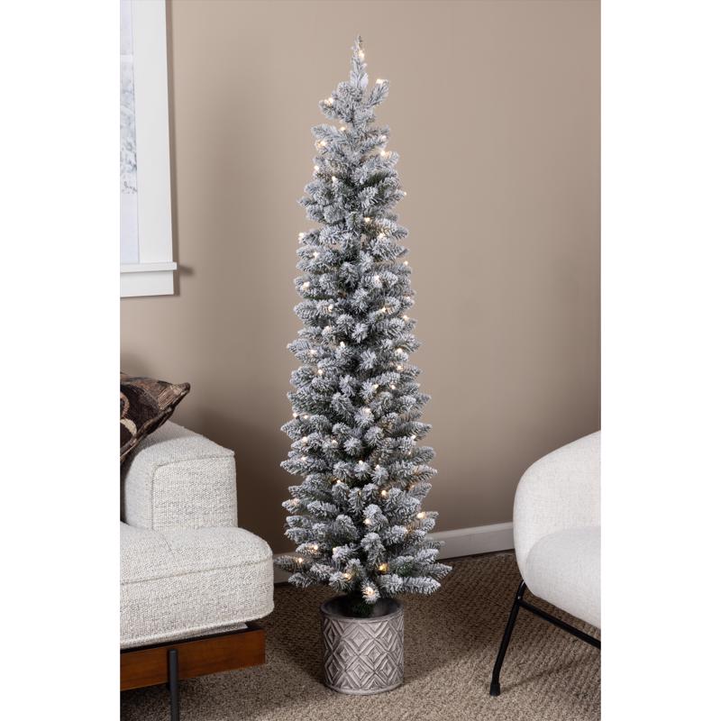 Celebrations 5 ft. Slim LED 100 ct Flocked Diamond Potted Color Changing Entrance Tree