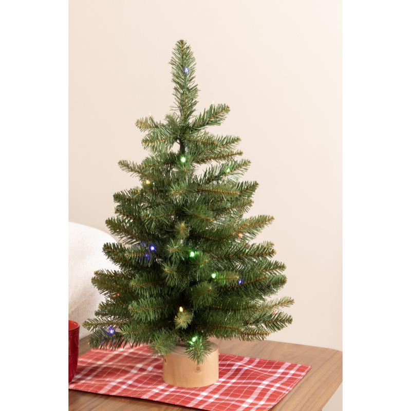 Celebrations 2 ft. Slim LED 35 ct Table Tree with Wood Base Color Changing Christmas Tree