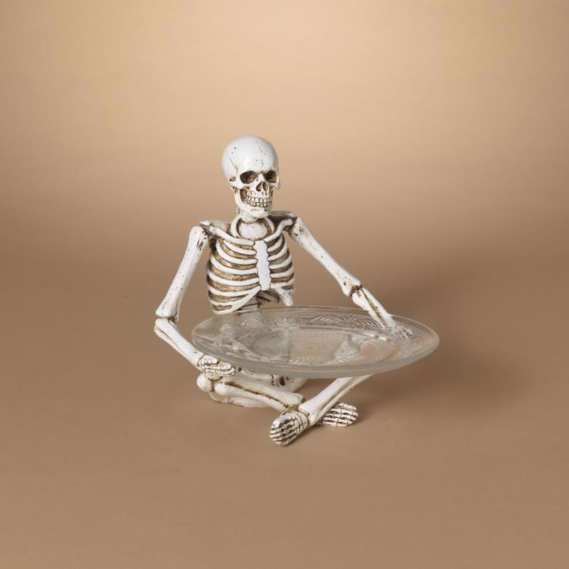 Gerson 11 in. Halloween Skeleton with Glass Plate Halloween Decor