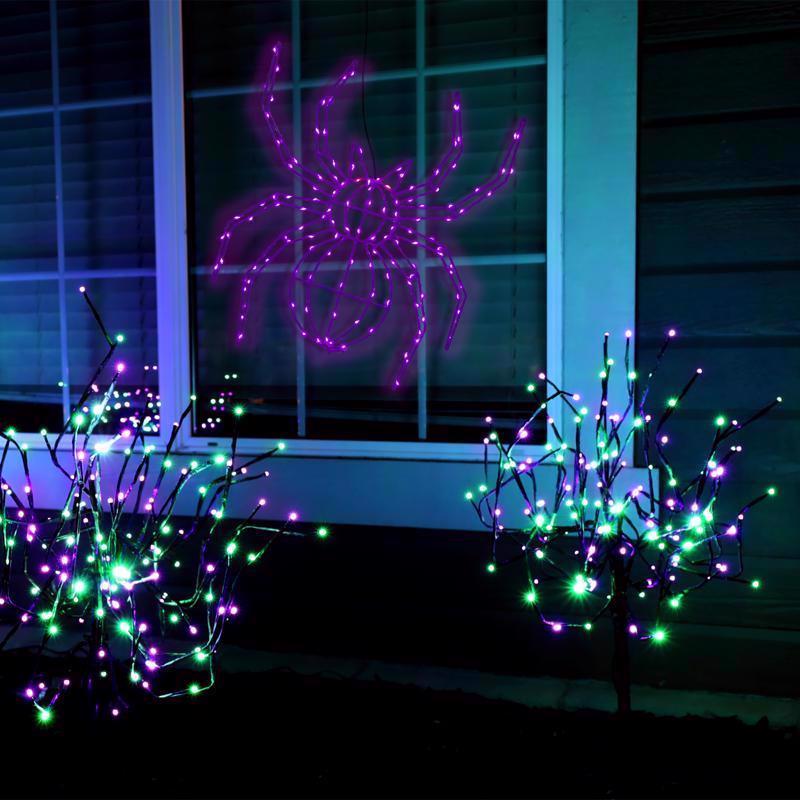 Celebrations Purple 140 ct 16 in. LED Prelit Illuminated Spider Halloween Decor