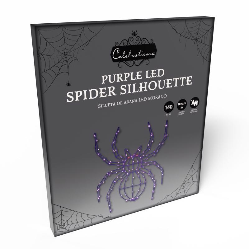 Celebrations Purple 140 ct 16 in. LED Prelit Illuminated Spider Halloween Decor