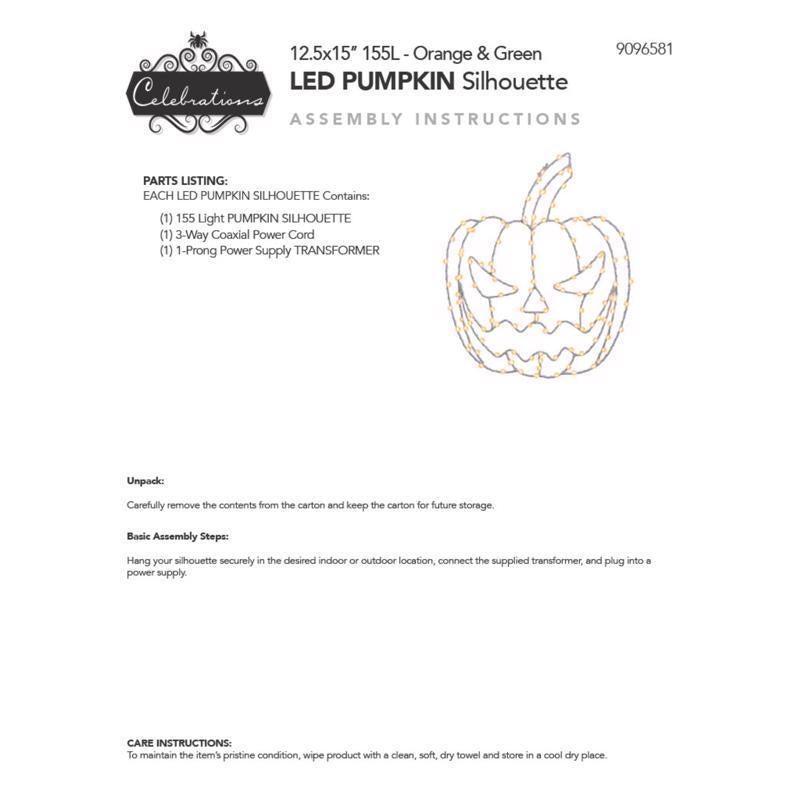 Celebrations Orange 155 ct 15 in. LED Prelit Illuminated Pumpkin Window Decor