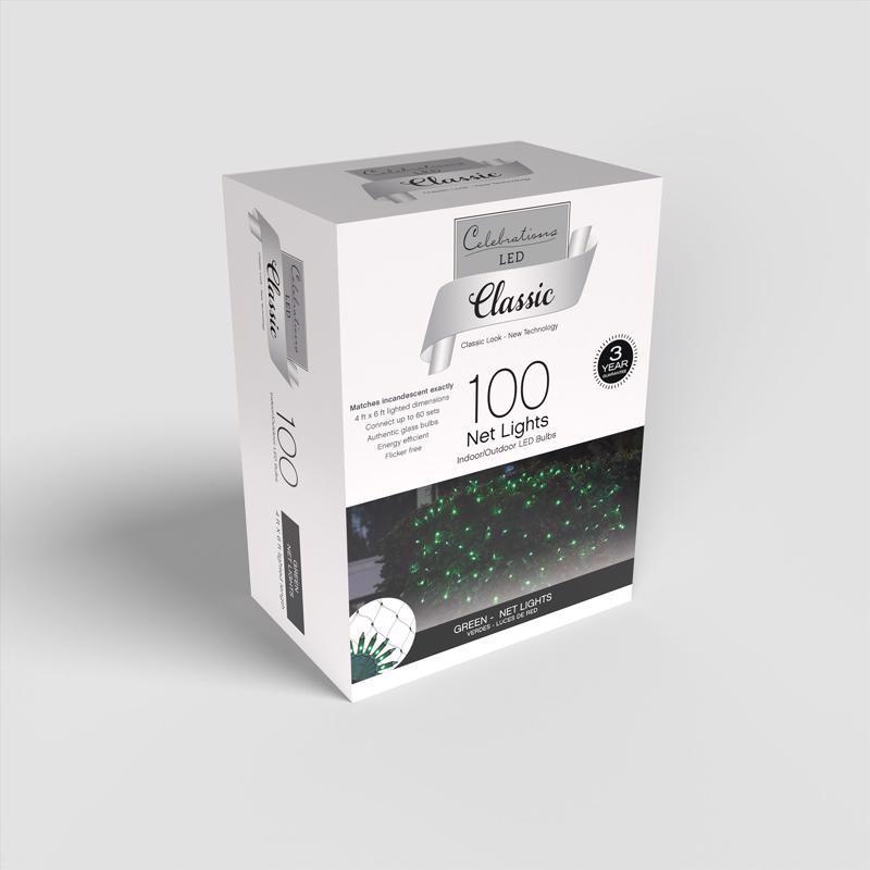 Celebrations Classic LED T5 Green 100 ct Net Christmas Lights 4 ft.