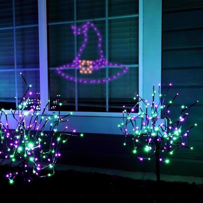 Celebrations Purple 84 ct 18.2 in. LED Prelit Illuminated Witch Hat Halloween Decor