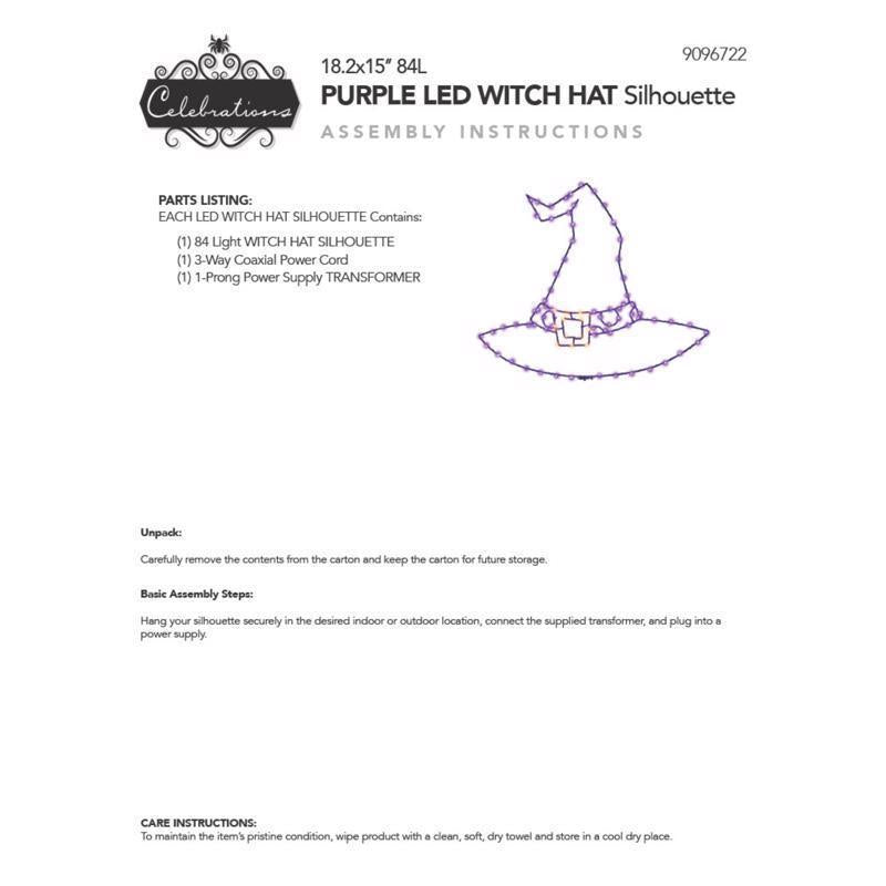 Celebrations Purple 84 ct 18.2 in. LED Prelit Illuminated Witch Hat Halloween Decor