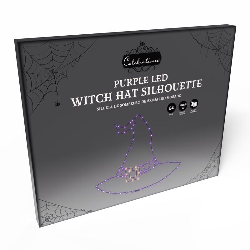 Celebrations Purple 84 ct 18.2 in. LED Prelit Illuminated Witch Hat Halloween Decor