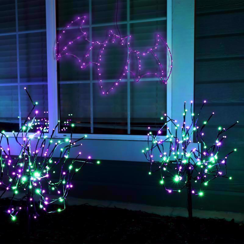Celebrations Purple 120 ct 15 in. LED Prelit Illuminated Bat Halloween Decor