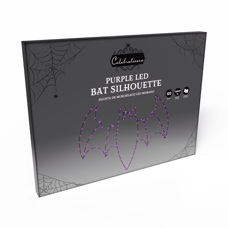 Celebrations Purple 120 ct 15 in. LED Prelit Illuminated Bat Halloween Decor