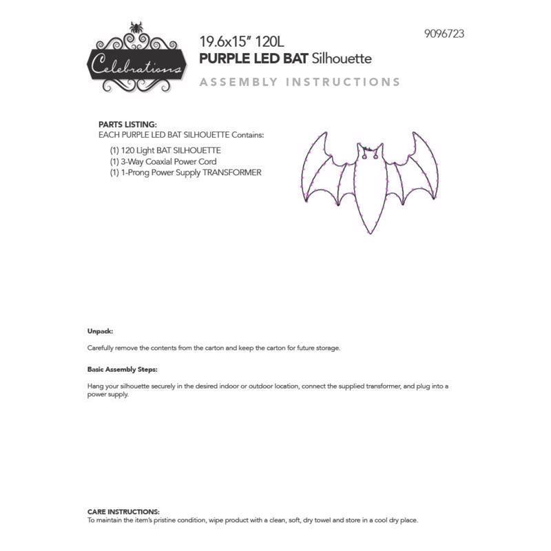 Celebrations Purple 120 ct 15 in. LED Prelit Illuminated Bat Halloween Decor