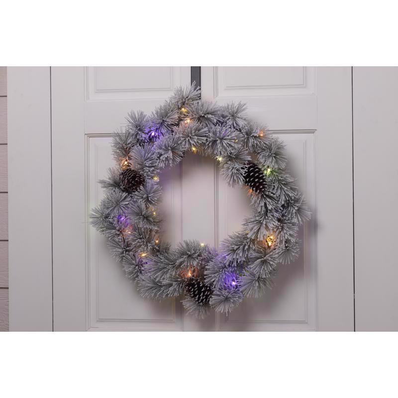 Celebrations Home 30 in. D LED Prelit Multicolored Snowy Scotch Pine Wreath