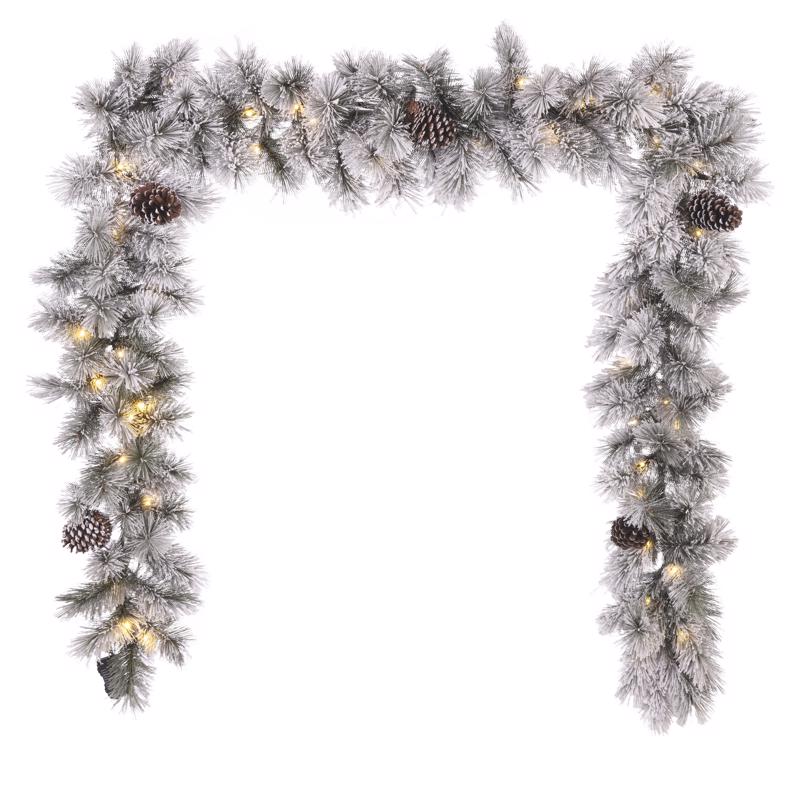 Celebrations Home 12 in. D X 9 ft. L LED Prelit Multicolored Snowy Scotch Pine Garland