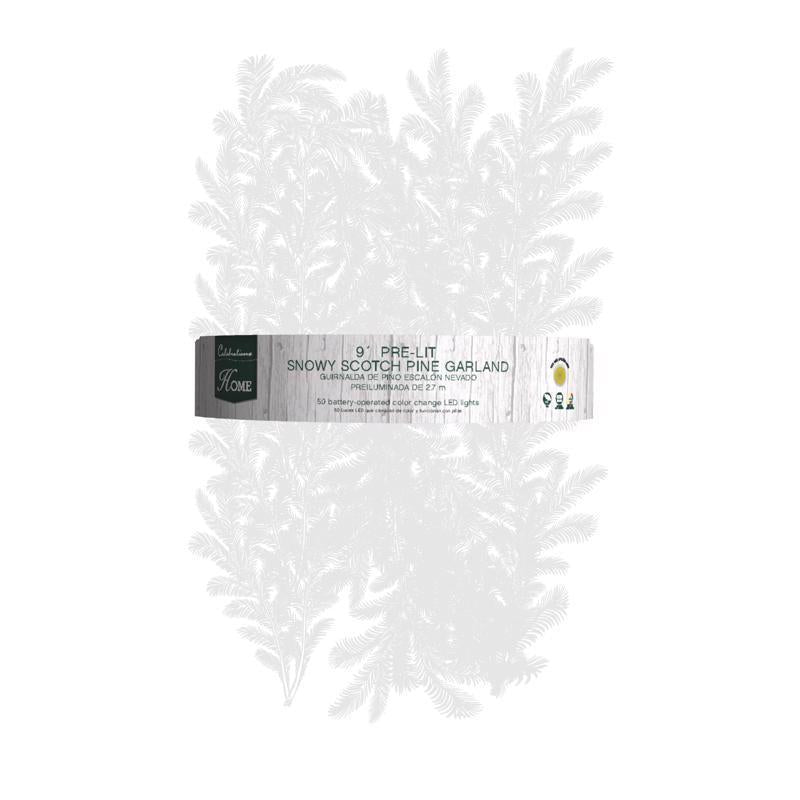 Celebrations Home 12 in. D X 9 ft. L LED Prelit Multicolored Snowy Scotch Pine Garland