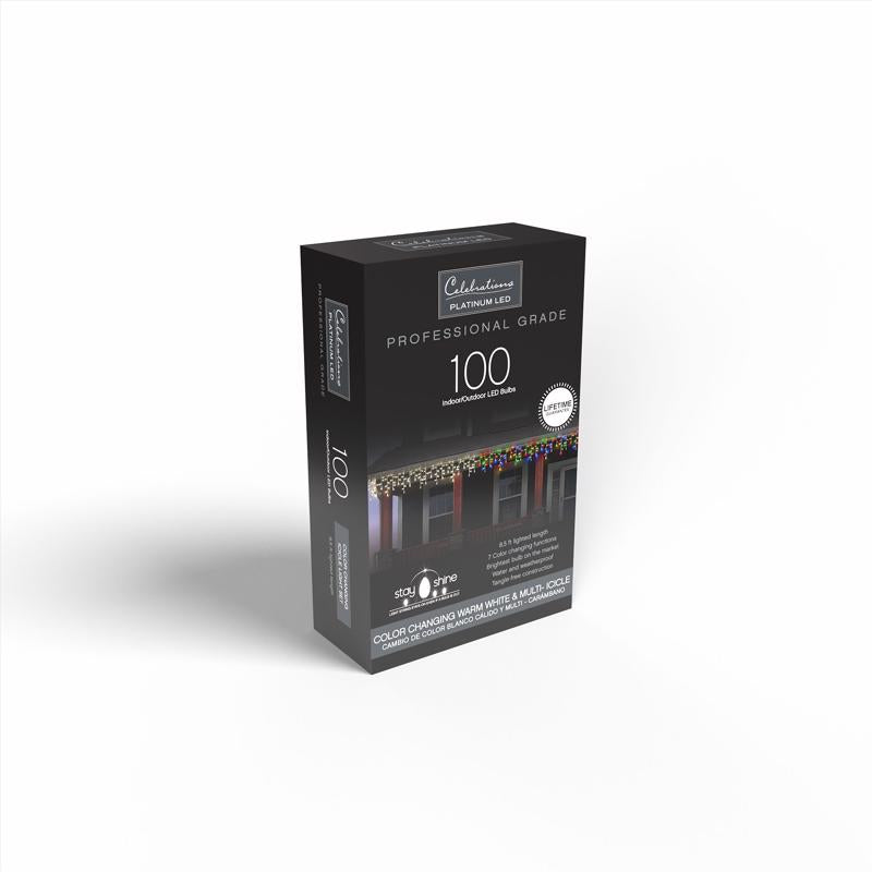 Celebrations Platinum LED T5 Multicolored/Warm White 100 ct Icicle Christmas Lights 8.5 ft.