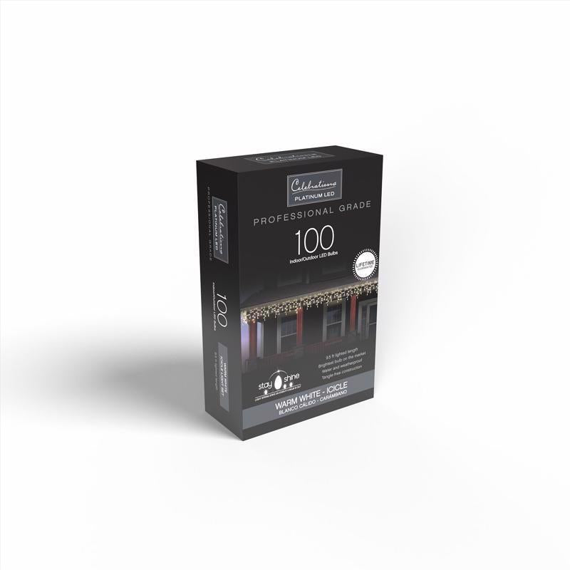 Celebrations Platinum LED T5 Warm White 100 ct Icicle Christmas Lights 9.5 ft.