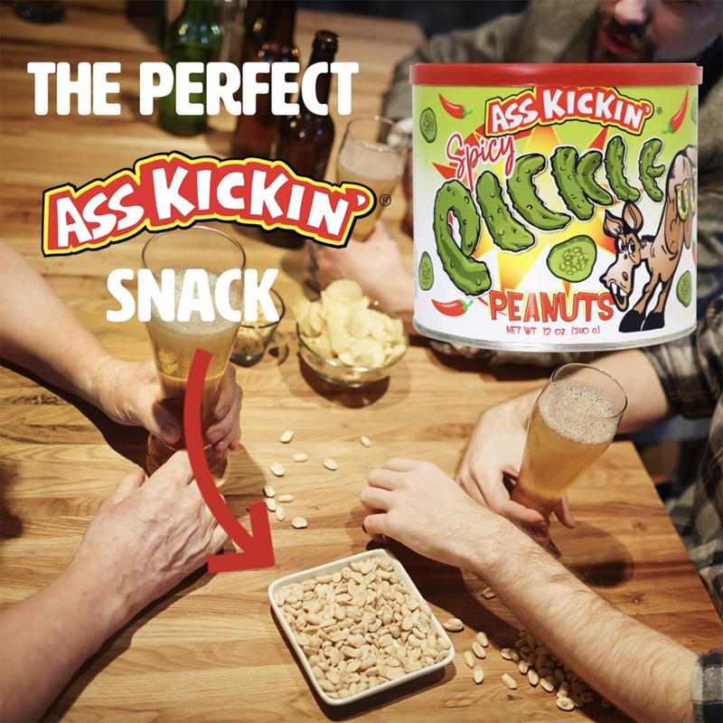 Ass Kickin' Spicy Pickle Peanuts 12 oz Canister