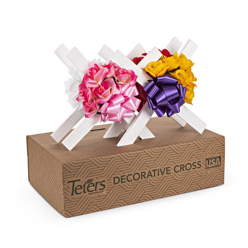 Teters Cross with Bouquet Cemetery Grave Decor Wood