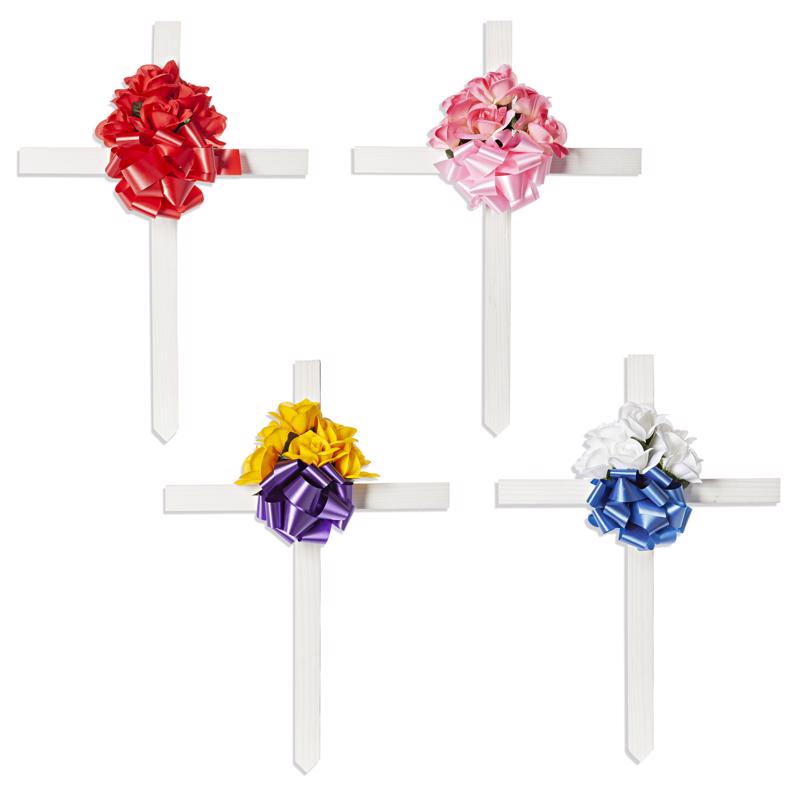 Teters Cross with Bouquet Cemetery Grave Decor Wood