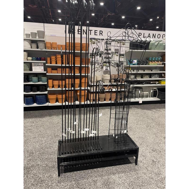 12 in. H X 16 in. W X 44 in. D Black Metal Shepherd Hook and Trellis Fixture Display