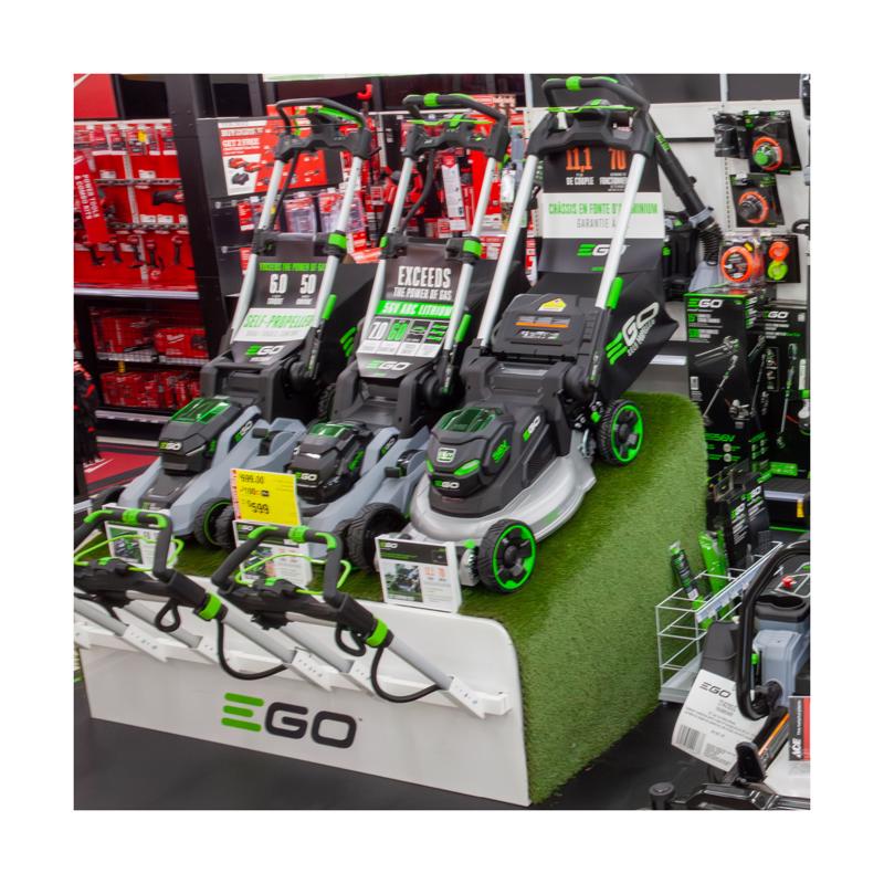 41 in. H X 77 in. W X 54 in. D Black Metal Elevate EGO Mower Stand Display