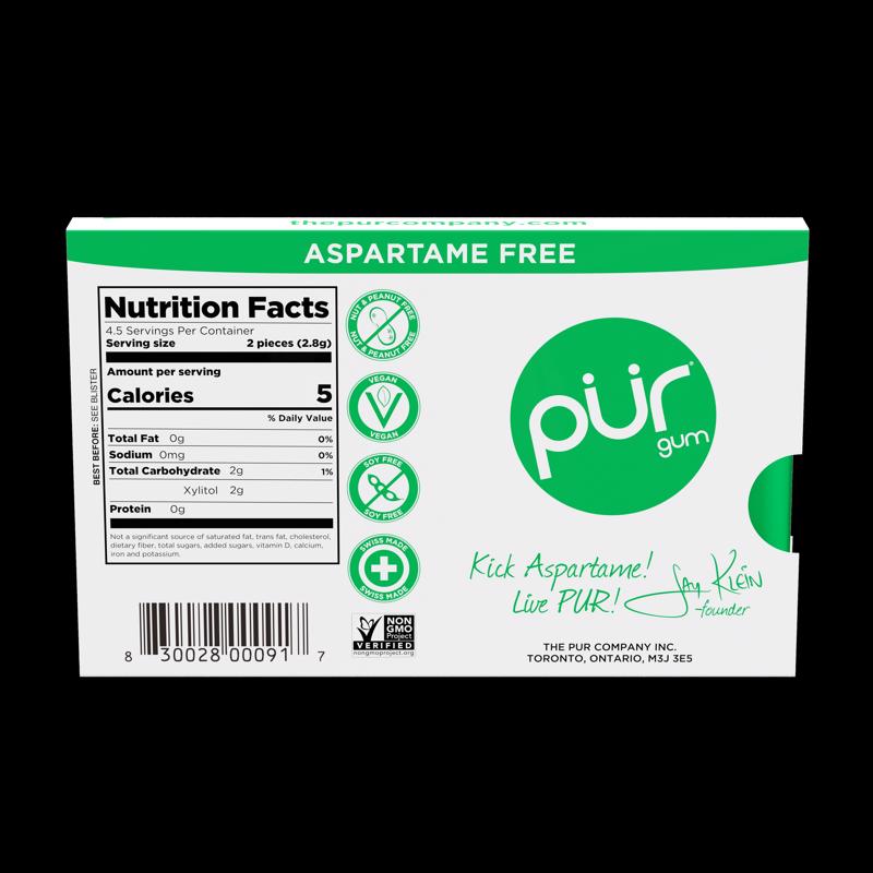 PUR Sugar Free Spearmint Chewing Gum 9 pc